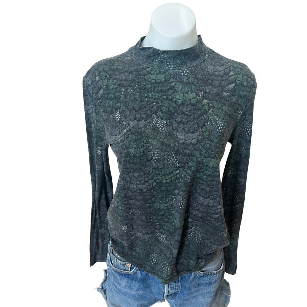 Scotch & Soda Blue Green Mockneck Top LARGE Work Cotton Snakeskin Python $80 - Picture 6 of 11